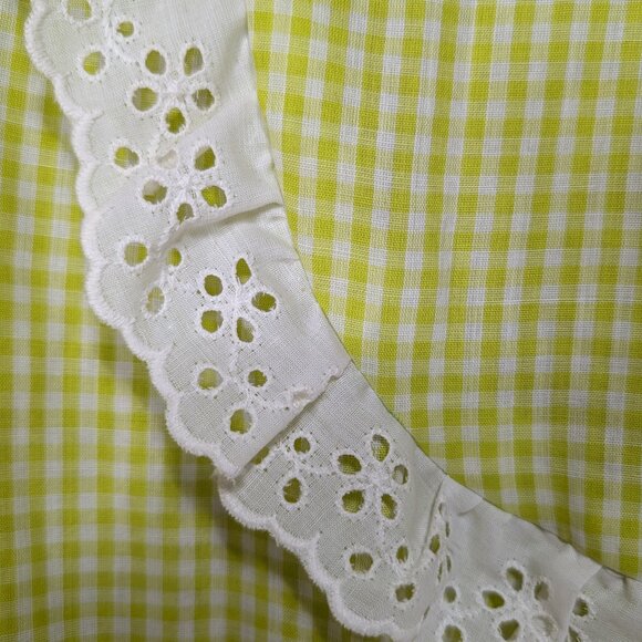 VINTAGE HOMEMADE Green Gingham Maxi Dress with Lace Detail - Picture 5 of 9